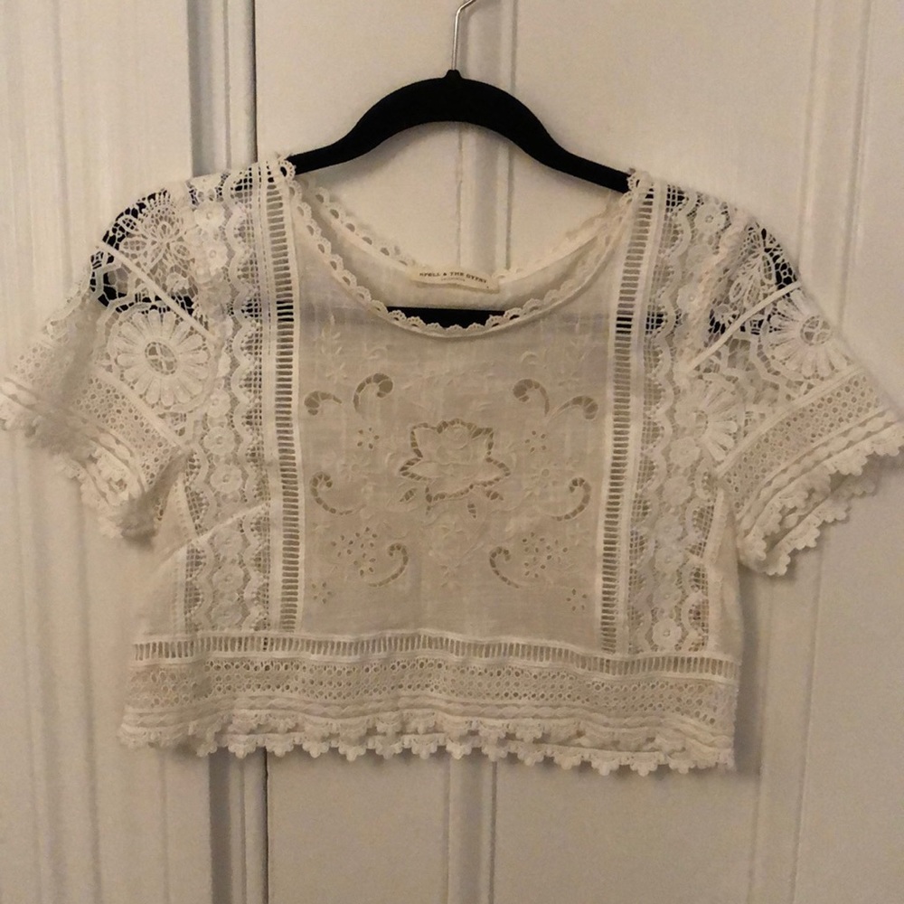 Lace and Linen White Crop Top